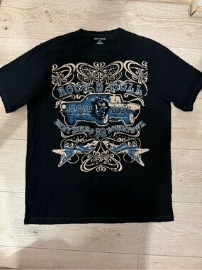 Vintage DKNY Rock & Roll Rhinestone Black Graphic Tee